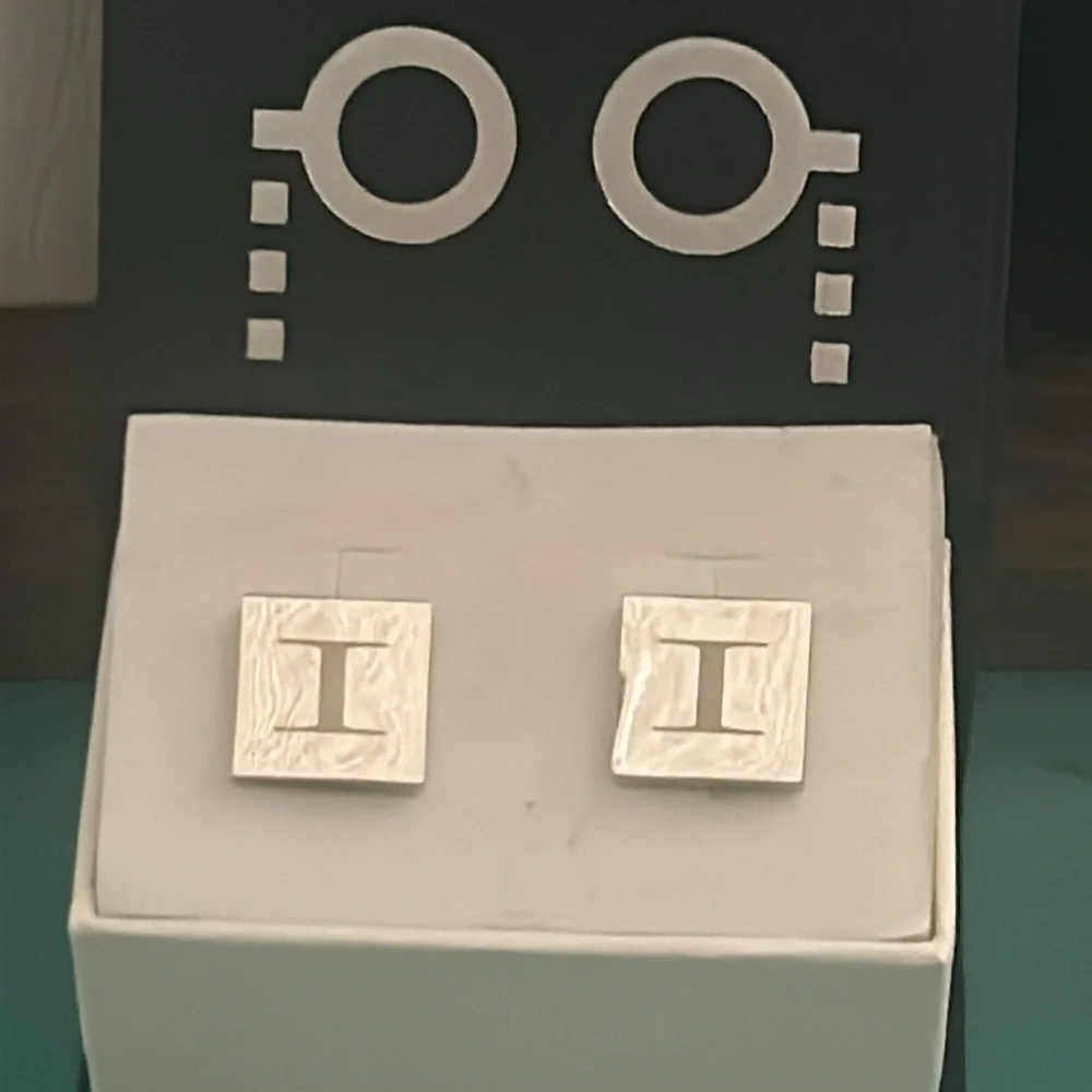 NEW Dual Monocle Monogrammed “I” Cufflinks Silver Tone in Gift Box